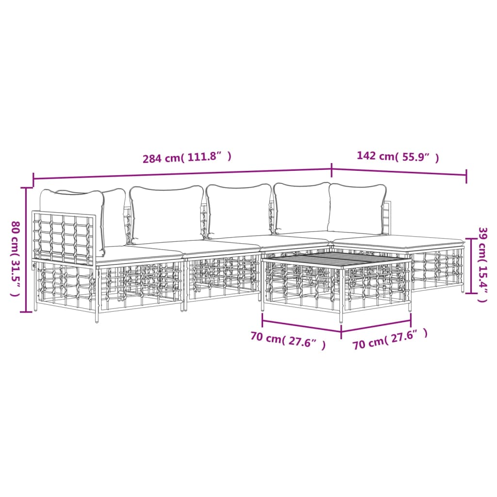 6-tlg. Garten-Lounge-Set mit Kissen Anthrazit Poly Rattan