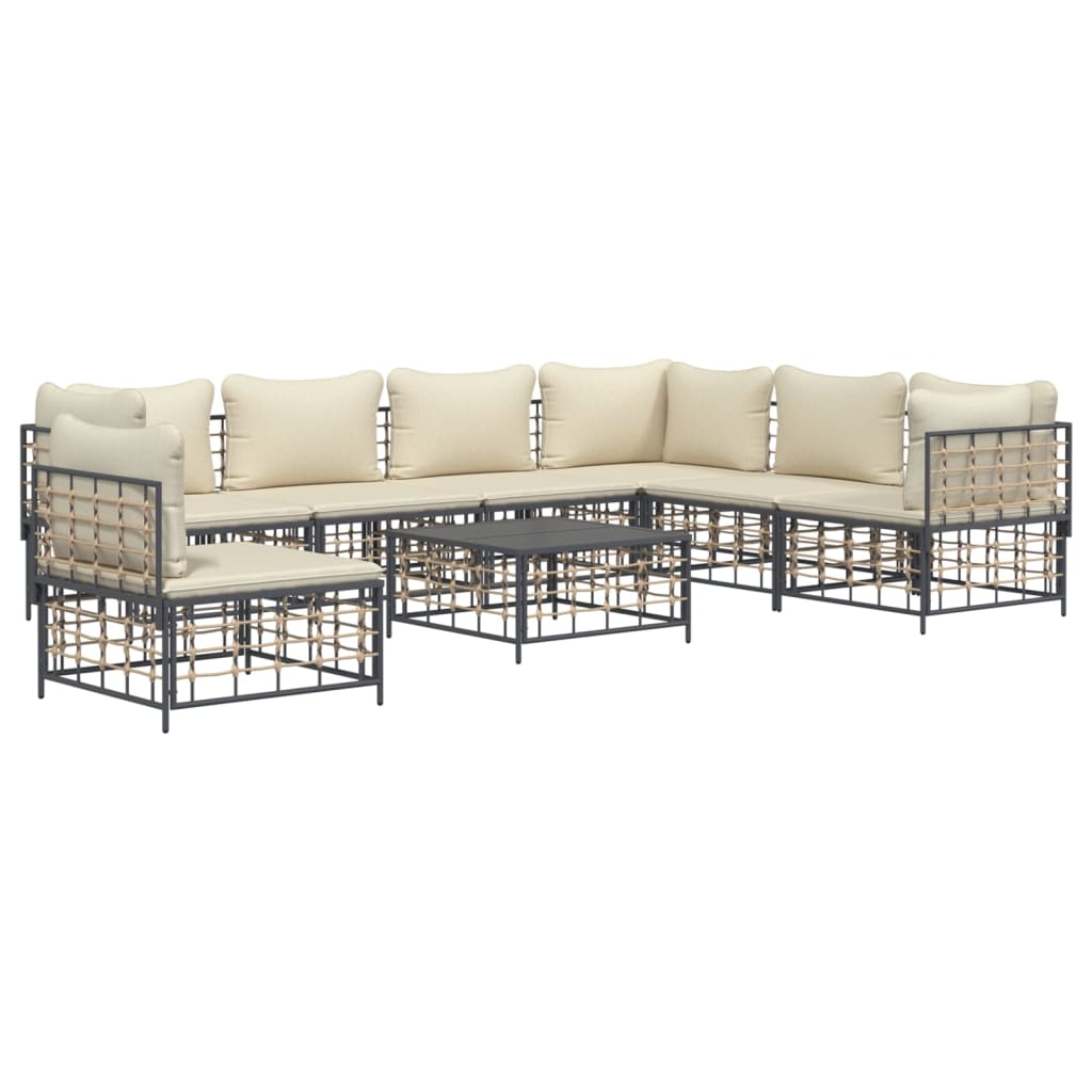 8-tlg. Garten-Lounge-Set mit Kissen Anthrazit Poly Rattan