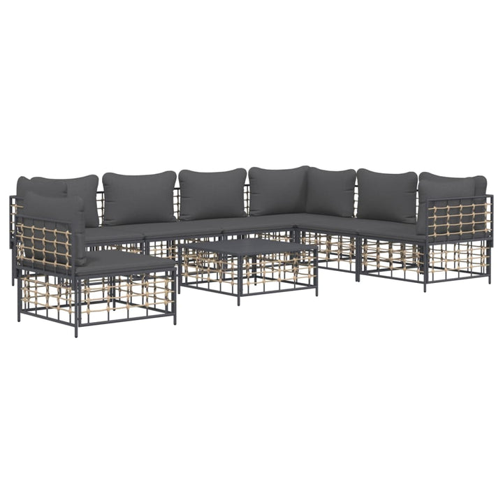 8-tlg. Garten-Lounge-Set mit Kissen Anthrazit Poly Rattan