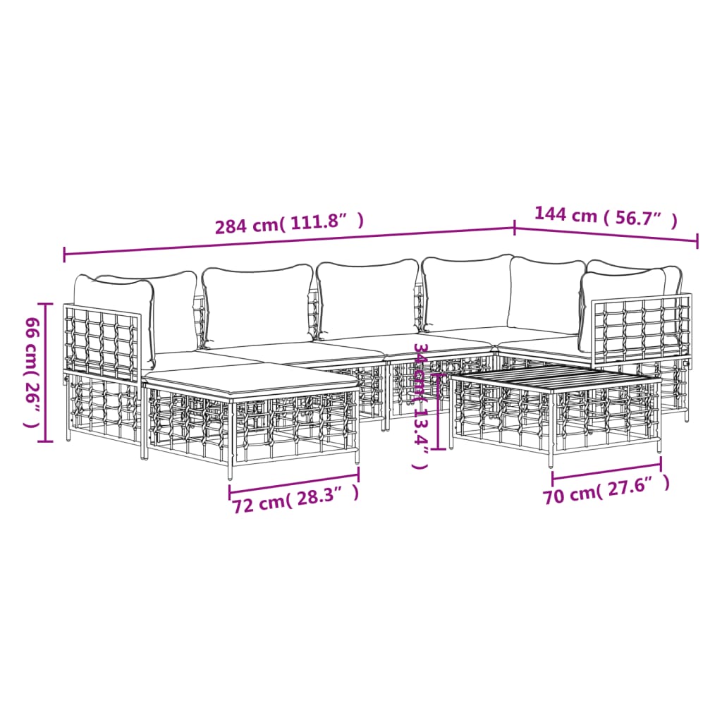 7-tlg. Garten-Lounge-Set mit Kissen Anthrazit Poly Rattan