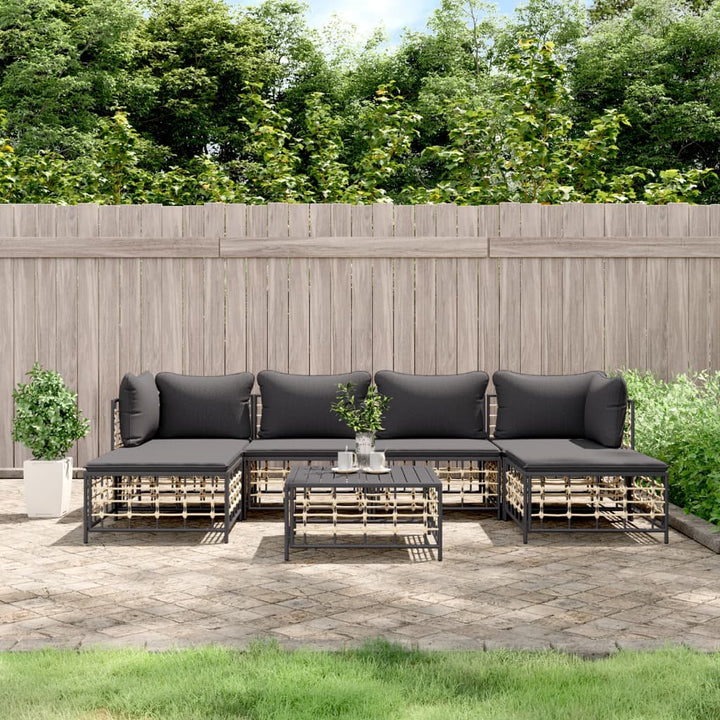 7-tlg. Garten-Lounge-Set mit Kissen Anthrazit Poly Rattan