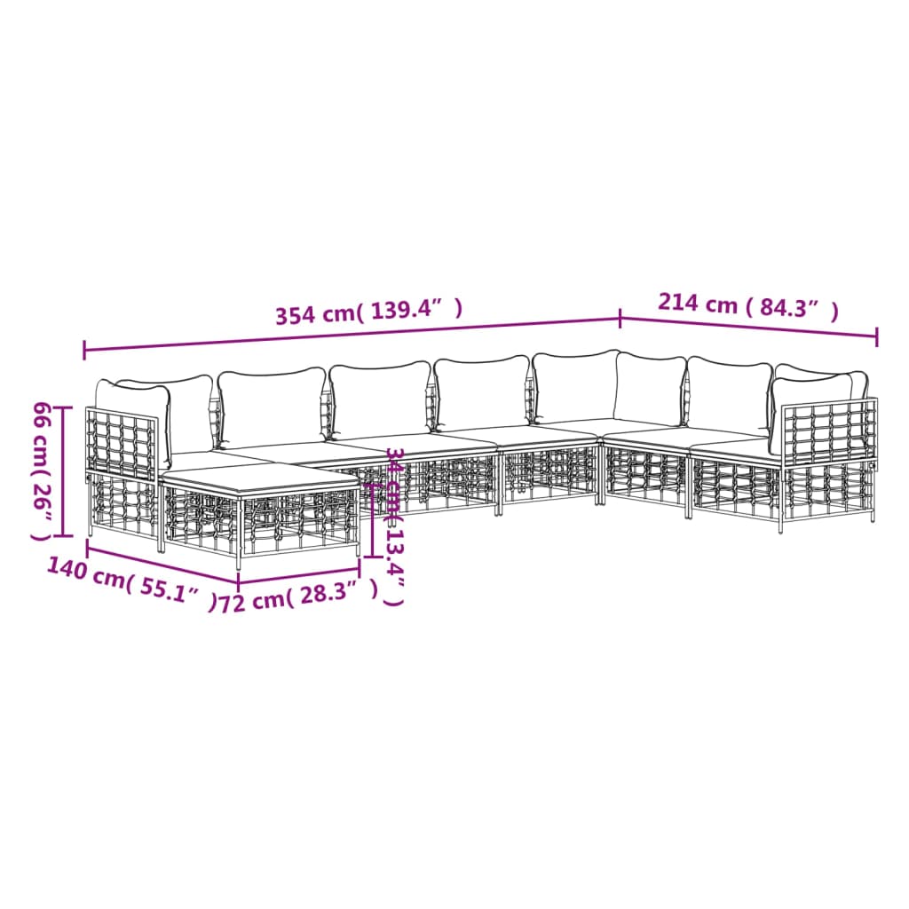 8-tlg. Garten-Lounge-Set mit Kissen Anthrazit Poly Rattan