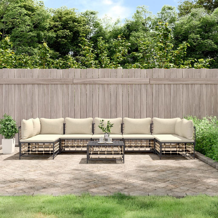 8-tlg. Garten-Lounge-Set mit Kissen Anthrazit Poly Rattan