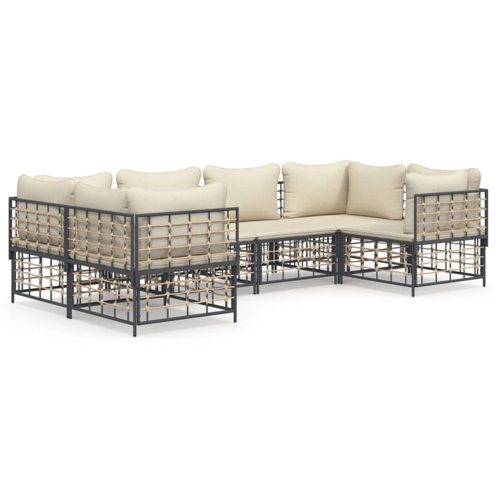 6-tlg. Garten-Lounge-Set mit Kissen Anthrazit Poly Rattan