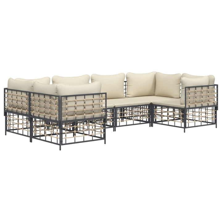 6-tlg. Garten-Lounge-Set mit Kissen Anthrazit Poly Rattan