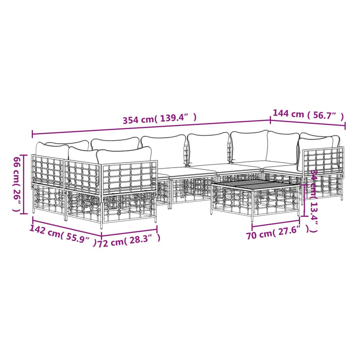 8-tlg. Garten-Lounge-Set mit Kissen Anthrazit Poly Rattan