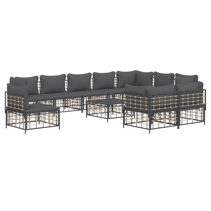 11-tlg. Garten-Lounge-Set mit Kissen Anthrazit Poly Rattan