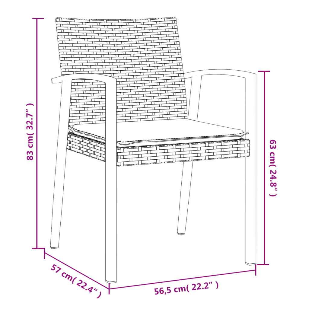 Gartenstühle mit Kissen 6 Stk. Braun 56,5x57x83 cm Poly Rattan