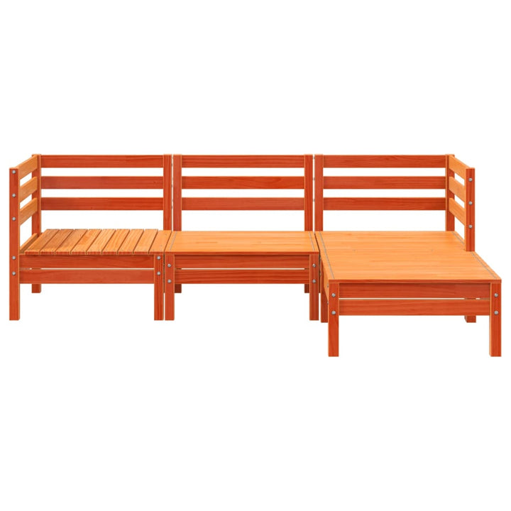 Gartensofa 3-Sitzer mit Hocker Wachsbraun Massivholz Kiefer