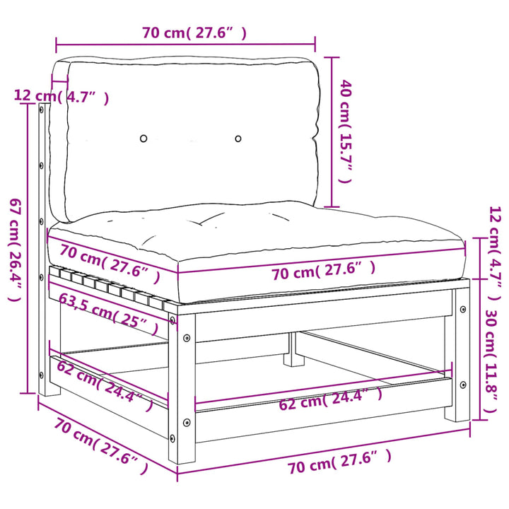 Gartensofa ohne Armlehnen mit Kissen Wachsbraun Kiefernholz