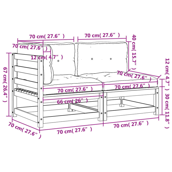 Gartensofa mit Kissen 2-Sitzer Weiß Massivholz Kiefer