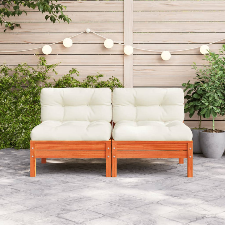 Gartensofa ohne Armlehnen mit Kissen Wachsbraun Kiefernholz