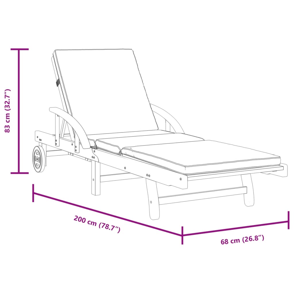 Sonnenliegen 2 Stk. mit Auflagen 200x68x83 cm Massivholz Akazie