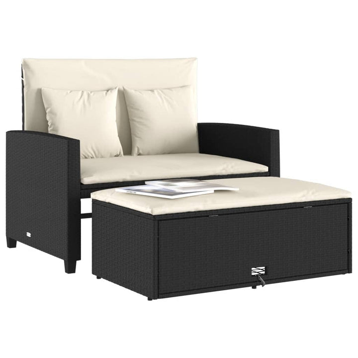 Gartensofa mit Kissen 2-Sitzer Schwarz Poly Rattan