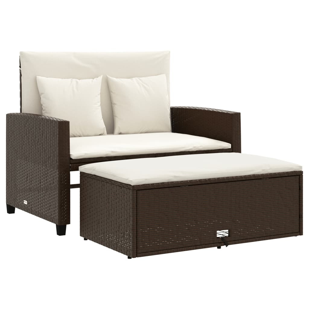 Gartensofa mit Kissen 2-Sitzer Braun Poly Rattan