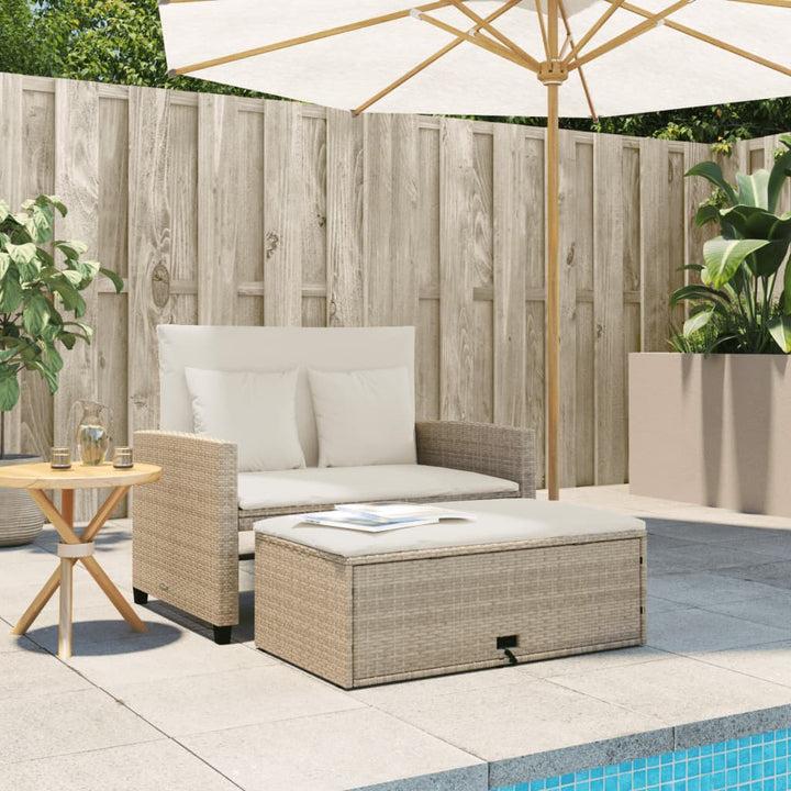 Gartensofa mit Kissen 2-Sitzer Beige Poly Rattan