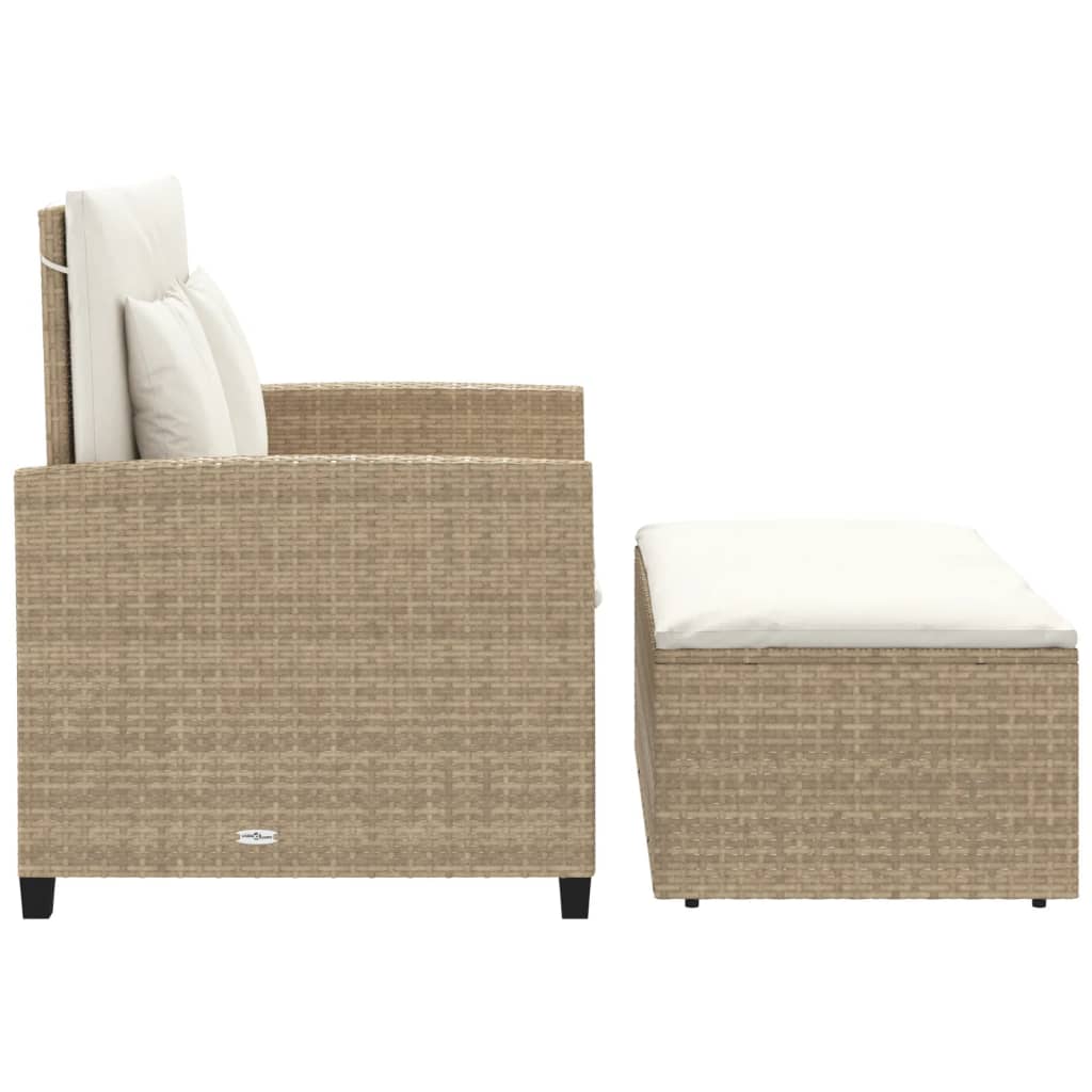 Gartensofa mit Kissen 2-Sitzer Beige Poly Rattan