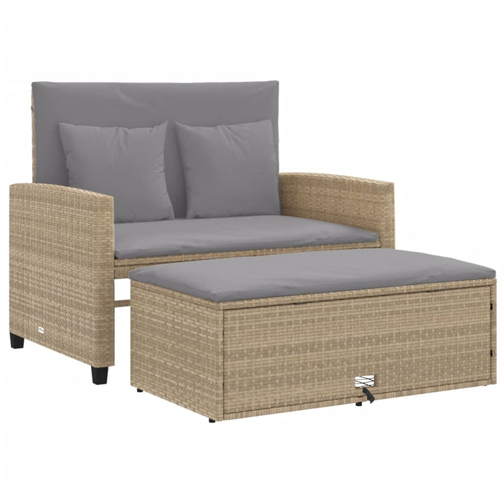 Gartensofa mit Kissen 2-Sitzer Beige Poly Rattan