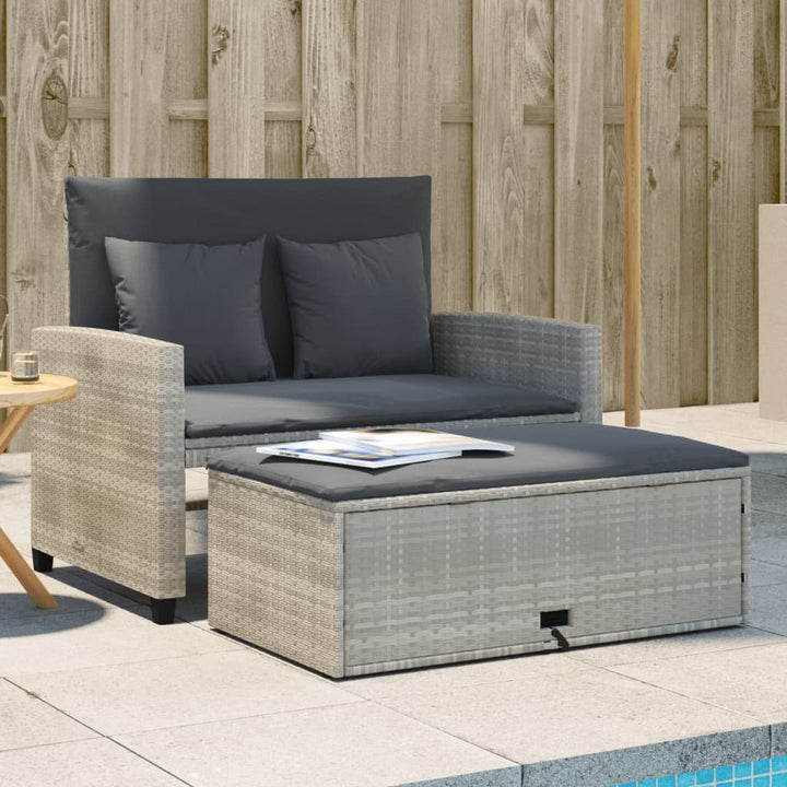 Gartensofa mit Kissen 2-Sitzer Hellgrau Poly Rattan