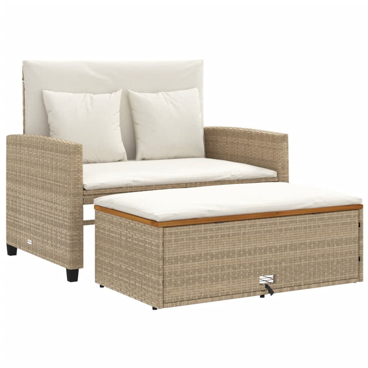 Gartensofa mit Kissen 2-Sitzer Beige Poly Rattan & Akazienholz