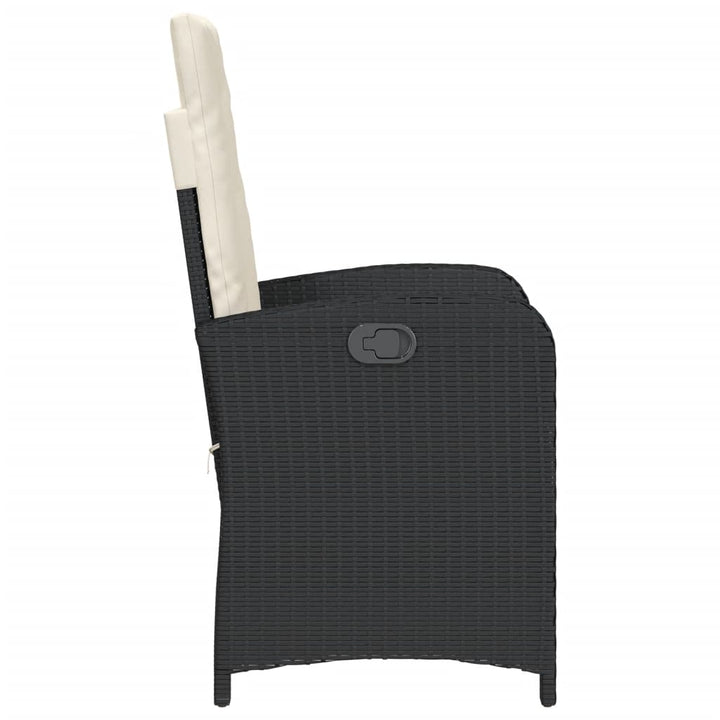 Gartensessel Verstellbar mit Kissen Schwarz Poly Rattan