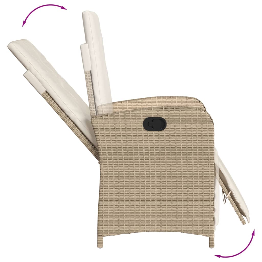 Gartensessel mit Fußteil 2 Stk. Verstellbar Beige Poly Rattan