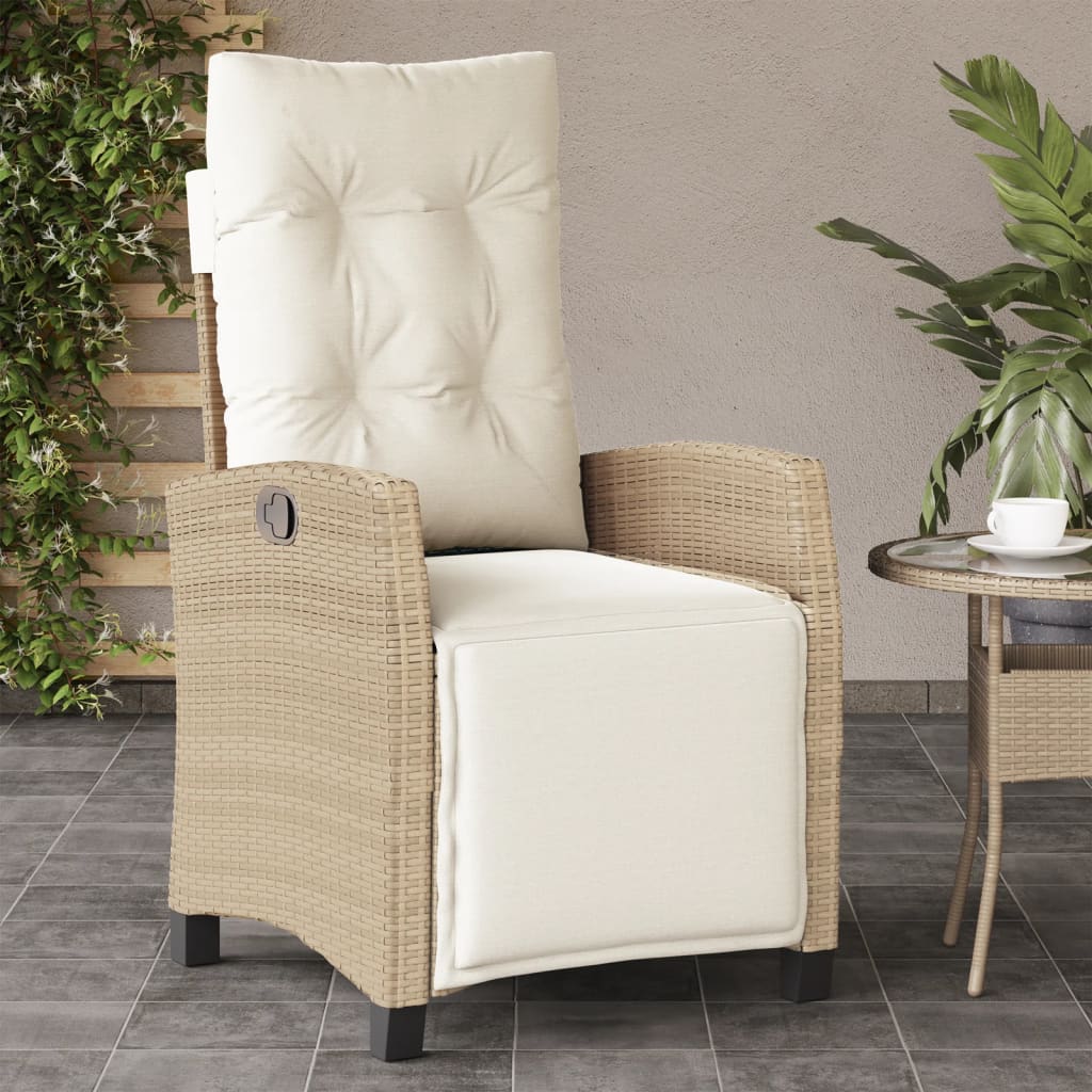 Sillón de jardín con reposapiés regulable polirratán beige