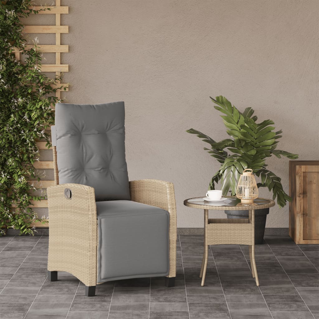 Sillón de jardín con reposapiés ajustable mezcla de poliratán beige