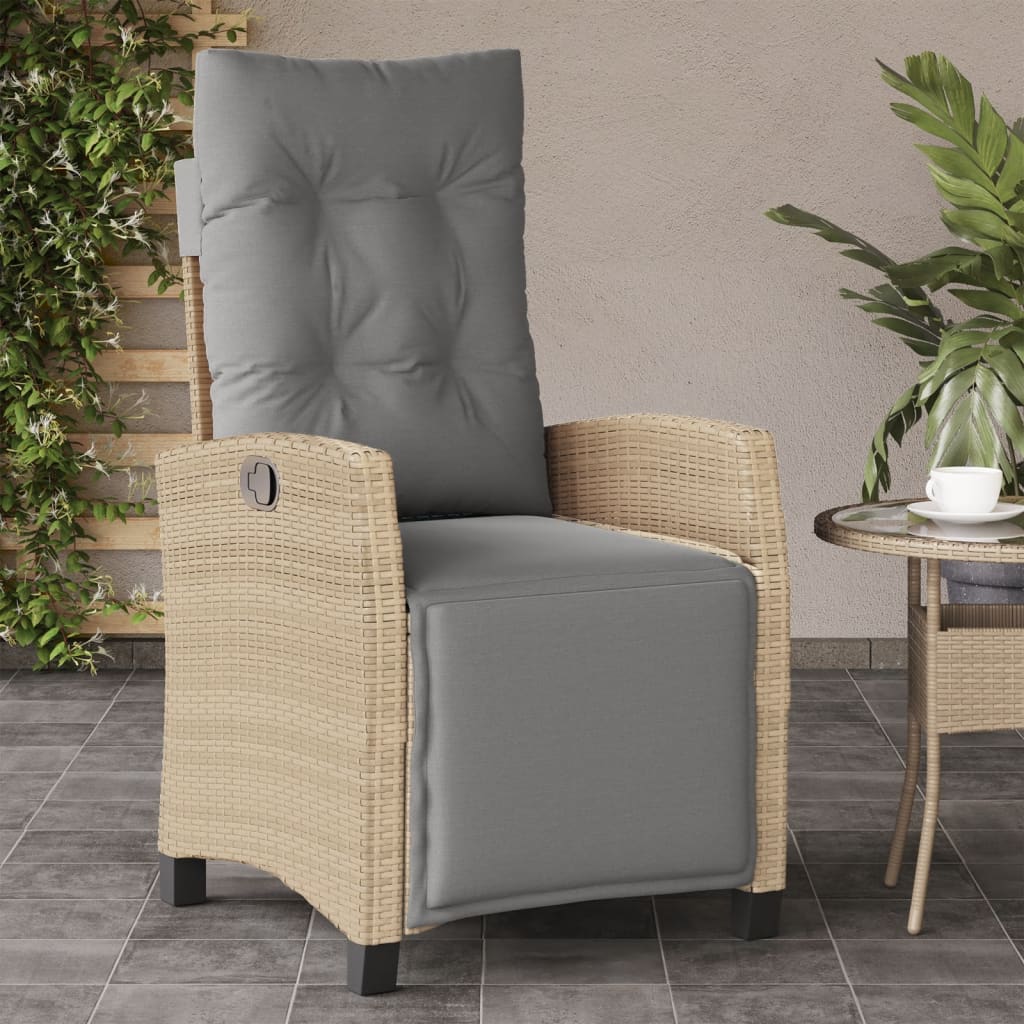 Sillón de jardín con reposapiés ajustable mezcla de poliratán beige