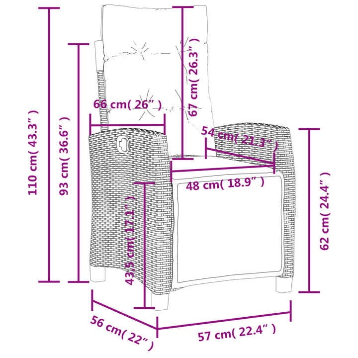 Gartensessel mit Fußteil 2 Stk. Verstellbar Schwarz Poly Rattan