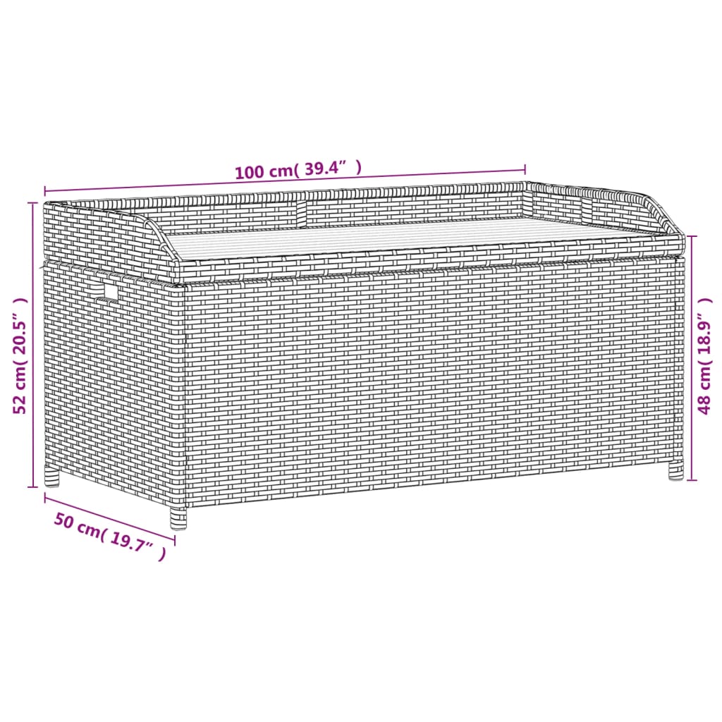 Bank mit Stauraum Schwarz 100x50x52 cm Poly Rattan Akazienholz