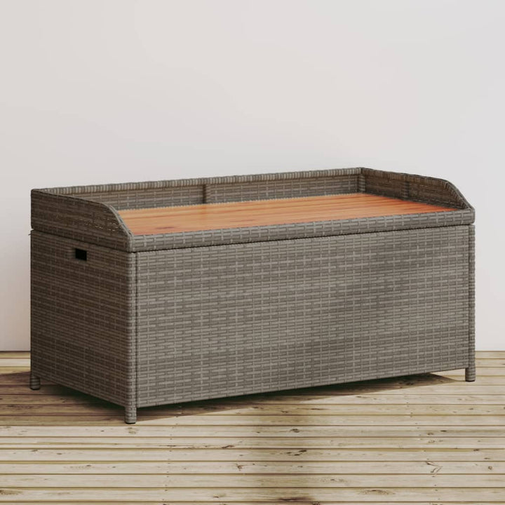 Banco con almacenaje gris 100x50x52 cm polirratán madera de acacia