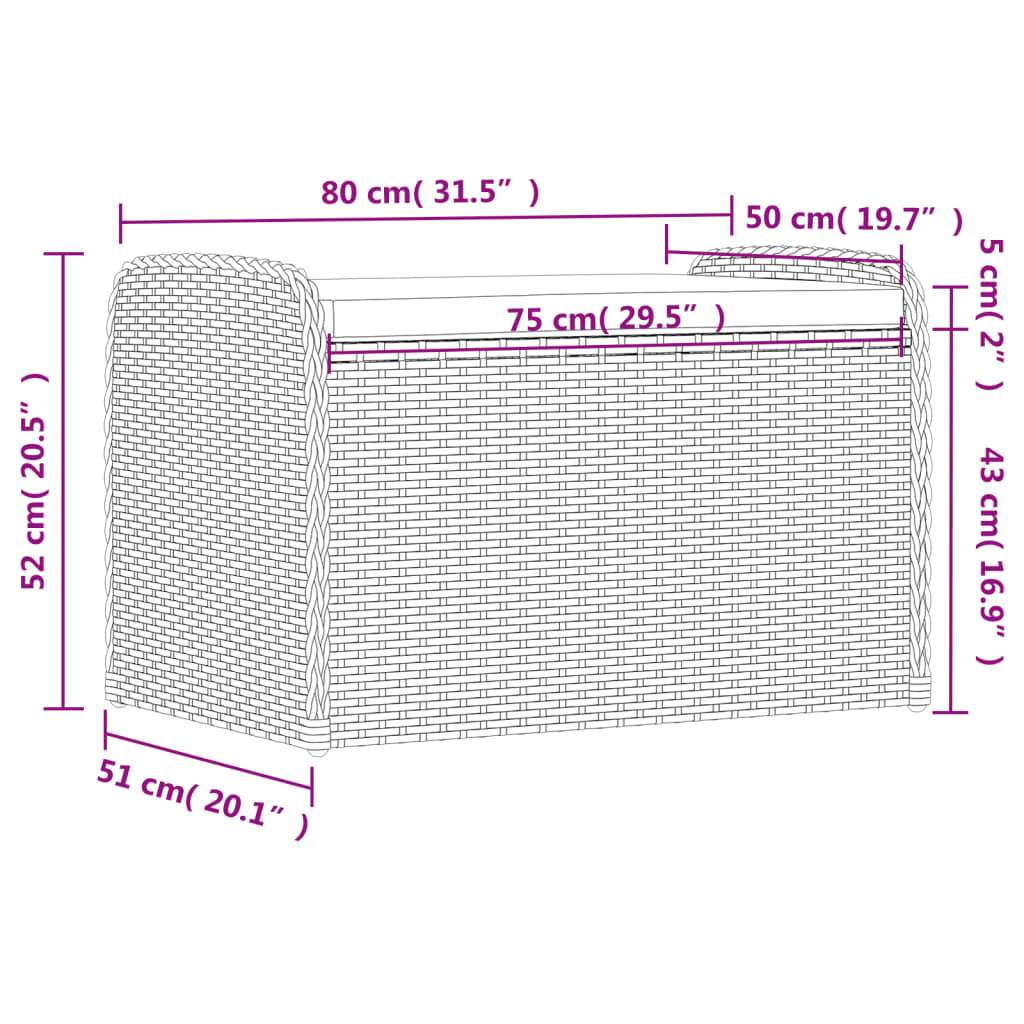 Sitzbank mit Stauraum & Kissen Grau 80x51x52 cm Poly Rattan