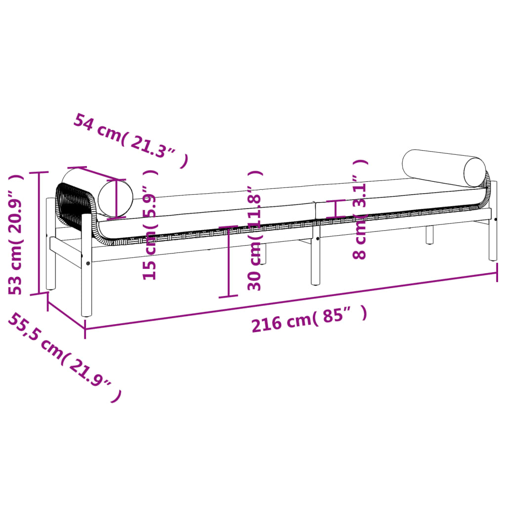 Gartenbank mit Kissen Schwarz Poly Rattan Akazie