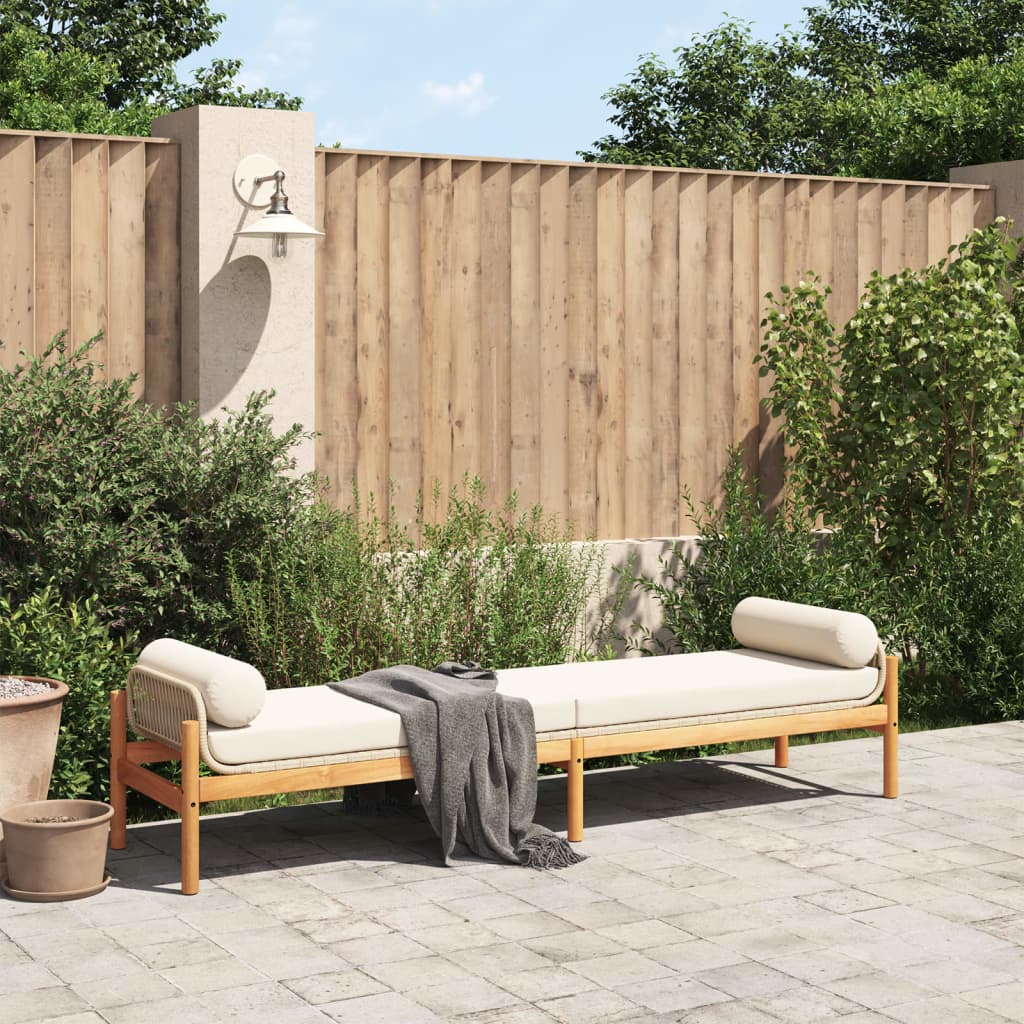 Gartenbank mit Kissen Beige Poly Rattan Akazie