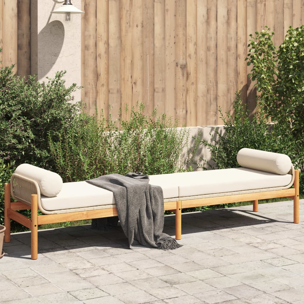 Gartenbank mit Kissen Beige Poly Rattan Akazie