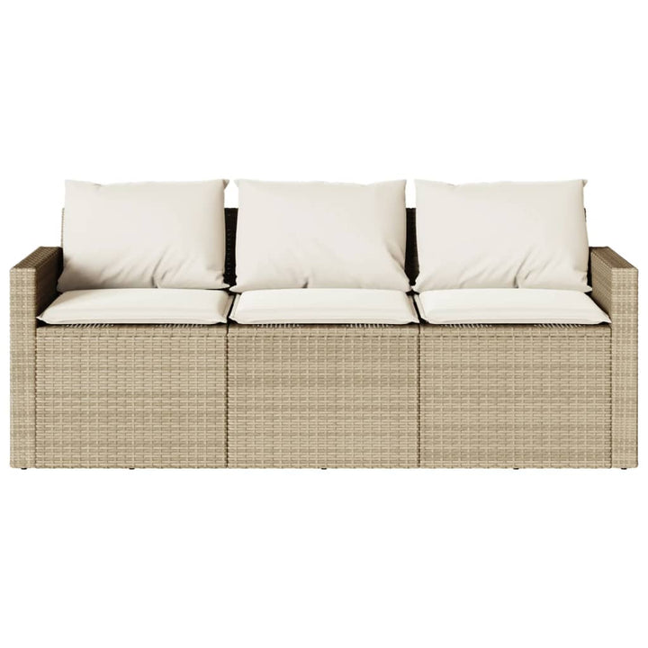 Gartensofa mit Kissen 3-Sitzer Beige Poly Rattan