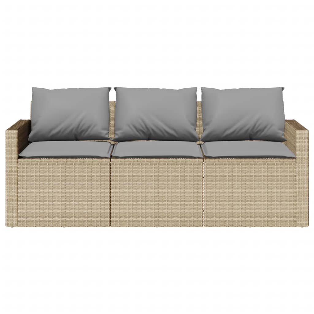 Gartensofa mit Kissen 3-Sitzer Beige Poly Rattan