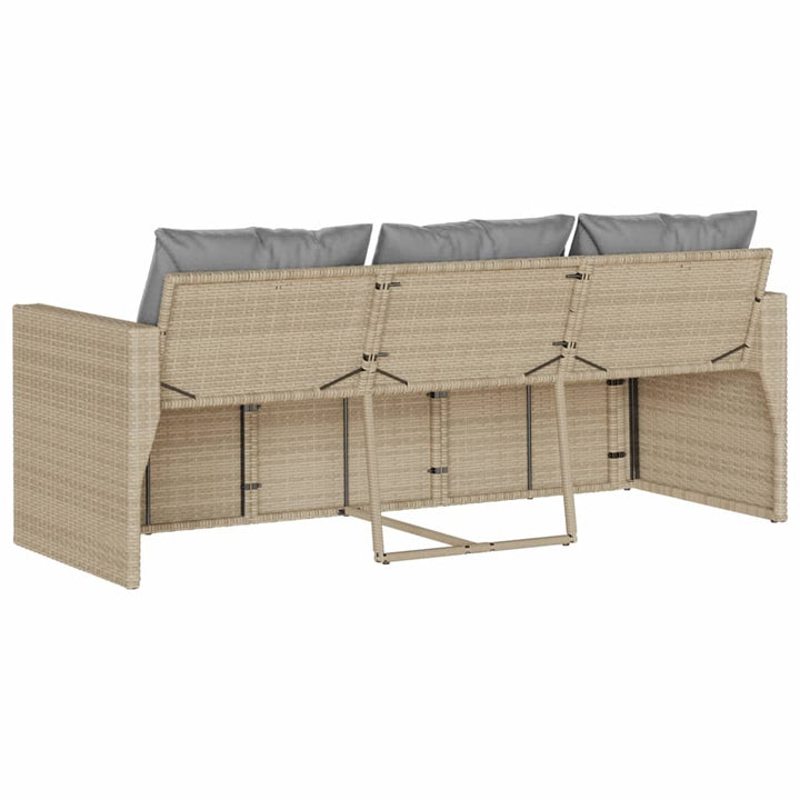 Gartensofa mit Kissen 3-Sitzer Beige Poly Rattan