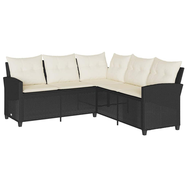 L-förmiges Couchsofa mit Kissen Schwarzes Polyrattan