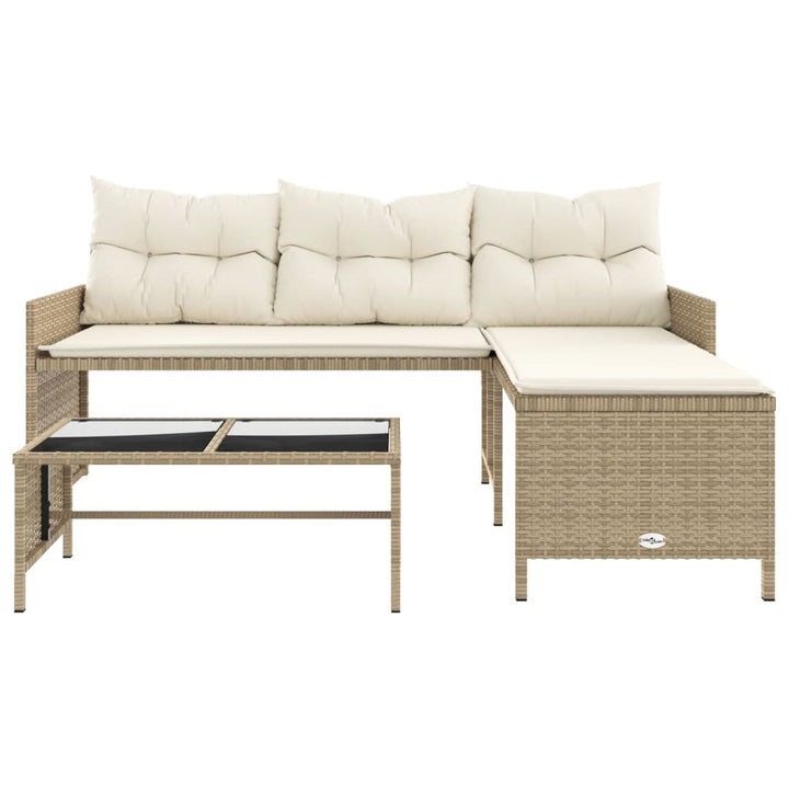 Gartensofa in L-Form mit Tisch und Kissen Beige Poly Rattan