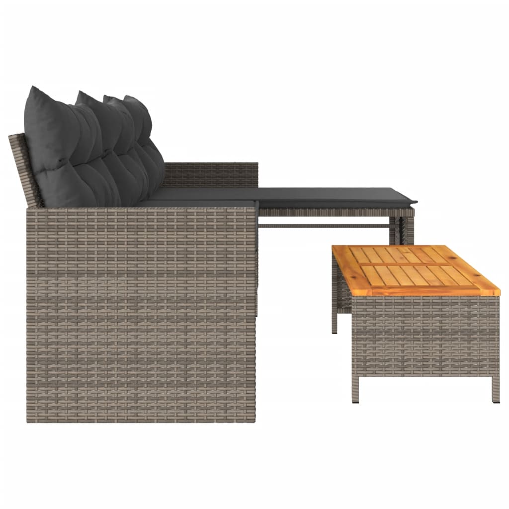 Gartensofa in L-Form mit Tisch und Kissen Grau Poly Rattan