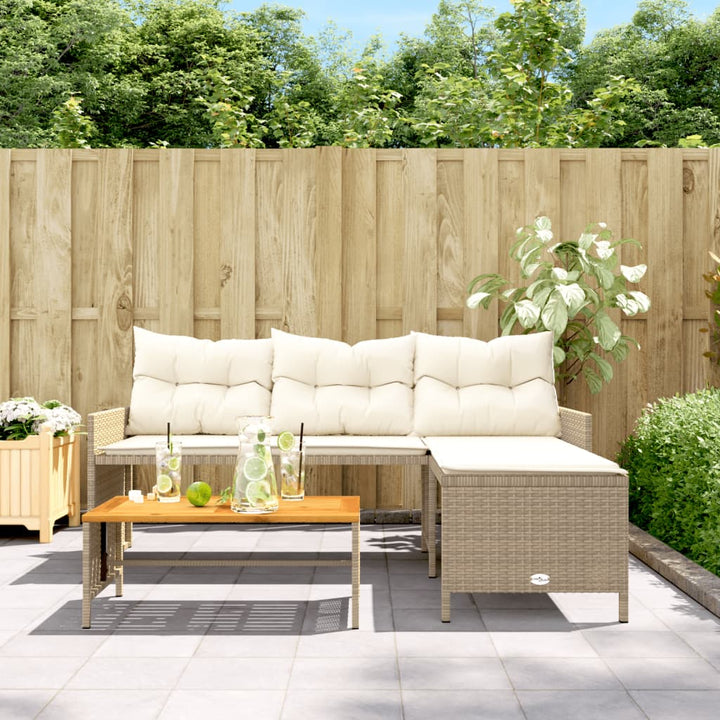 Gartensofa in L-Form mit Tisch und Kissen Beige Poly Rattan