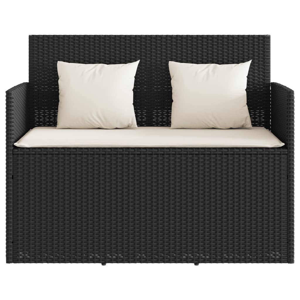 Gartenbank mit Kissen Schwarz Poly Rattan