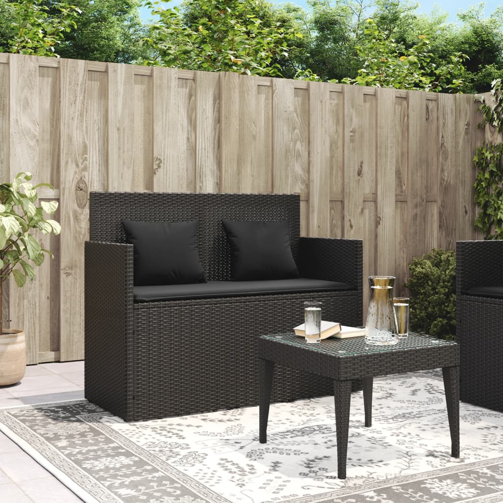 Gartenbank mit Kissen Schwarz Poly Rattan