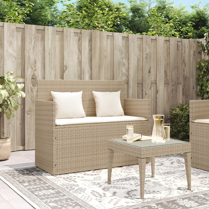 Gartenbank mit Kissen Beige Poly Rattan