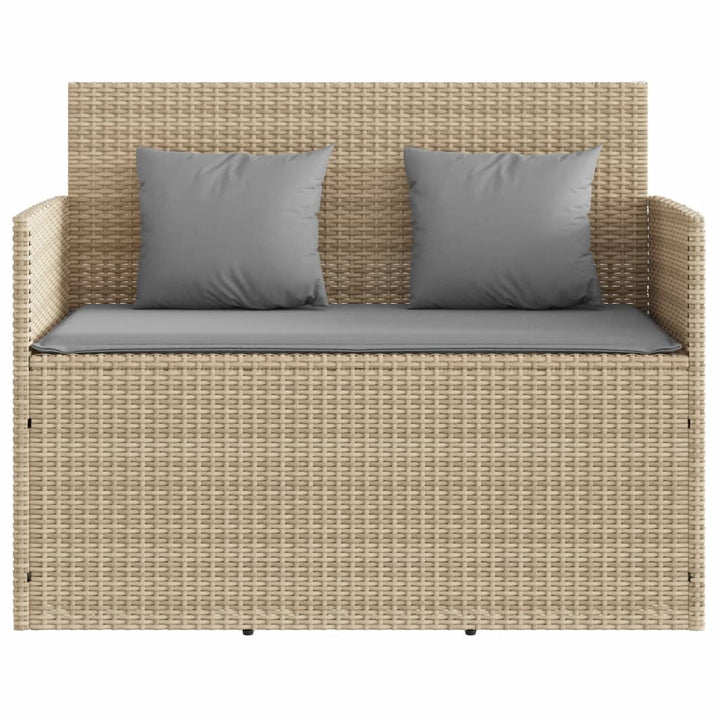 Gartenbank mit Kissen Beige Poly Rattan