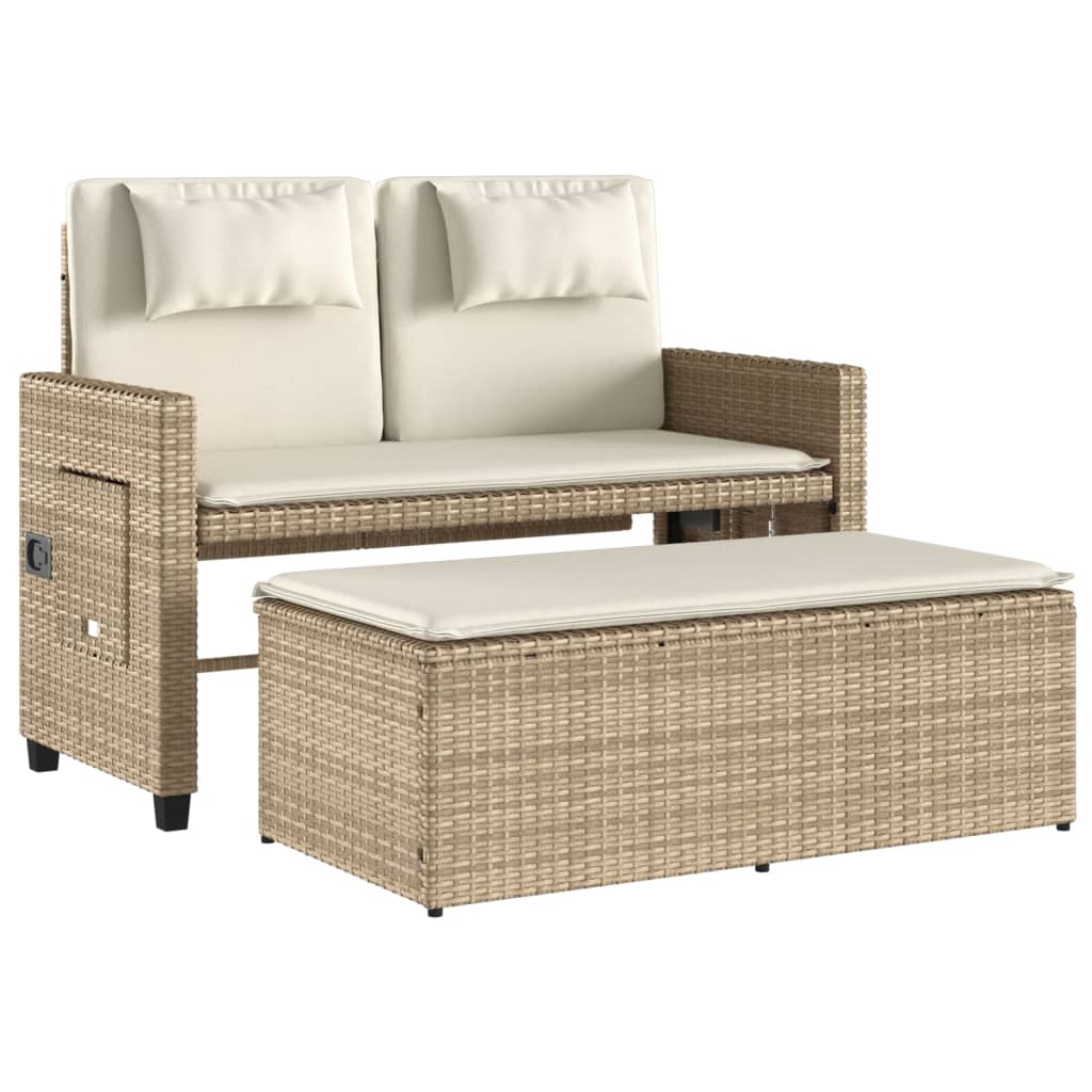 Gartenbank Verstellbar mit Kissen Beige Poly Rattan