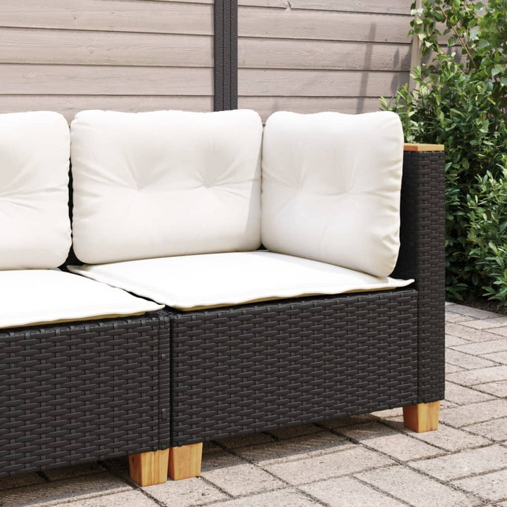 Garten-Ecksofa mit Kissen Schwarz Poly Rattan