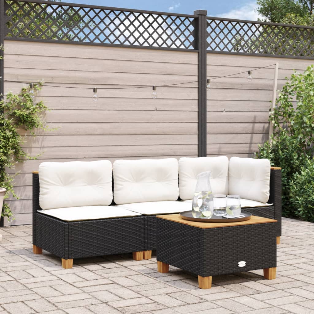 Garten-Ecksofa mit Kissen Schwarz Poly Rattan